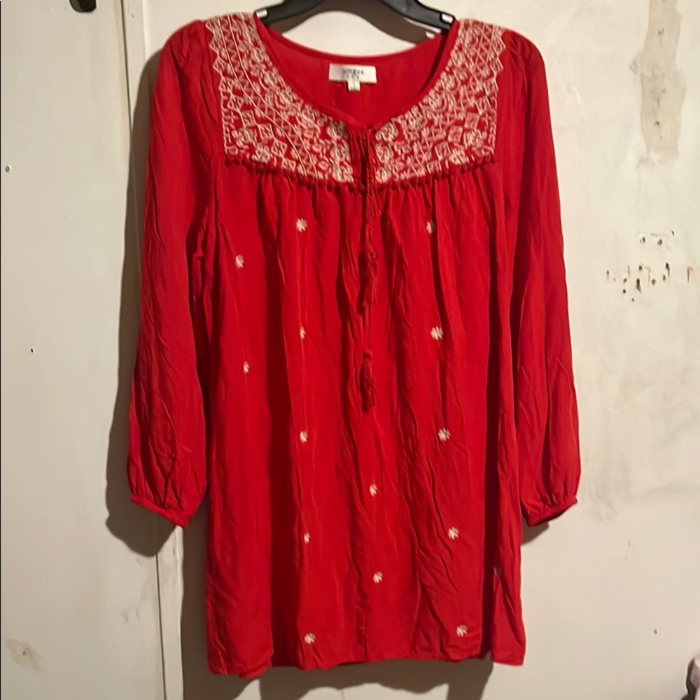 Red Embroidered Women's Top